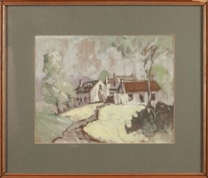 354 ENGELA - Three farm houses 32 x 25 cm Mixed medium
