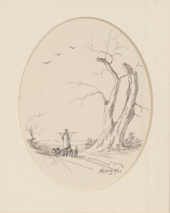 361 HENNIE UYS - Shepard and sheep 22 x 18 cm Pencil_1