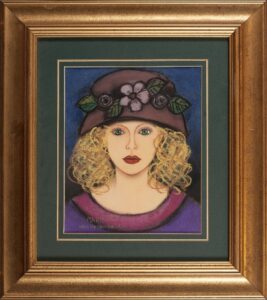 369 MARITA VAN VOLLENHOVEN - Blond lady with hat 29 x 24 cm Mixed medium