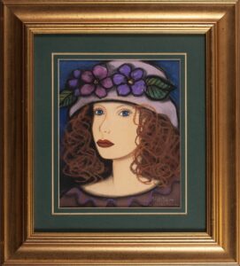 370 MARITA VAN VOLLENHOVEN - Brown hair lady with hat 29 x 24 cm Mixed medium