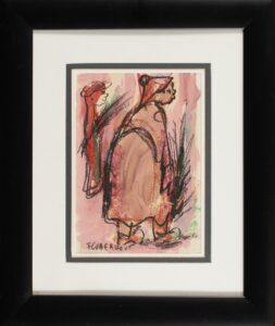 371 FRANS CLAERHOUT - Mother with child on back 29 x 21 cm Mixed medium