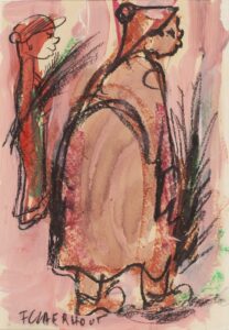 371 FRANS CLAERHOUT - Mother with child on back 29 x 21 cm Mixed medium_1