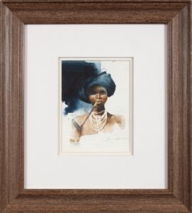 380 TANYA JANSEN - African woman with blue hat 27 x 20 cm Watercolors