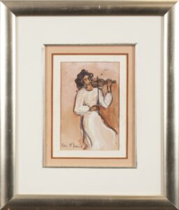 383 ESTE MOSTERT - Woman playing violin 25 x 17 cm Mixed medium