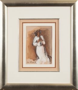 384 ESTE MOSTERT - Woman playing flute 25 x 17 cm Mixed medium