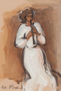 384 ESTE MOSTERT - Woman playing flute 25 x 17 cm Mixed medium_1