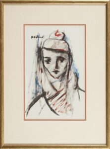 386 BUCHNER - Woman blue and red 42 x 27 cm Mixed medium