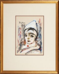 400 BUCHNER - Woman with white hat 40 x 29 cm Mixed medium