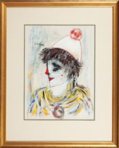 401 BUCHNER - Clown with red nose 49 x 36 cm Mixed medium