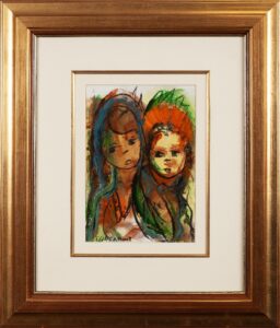 402 FRANS CLAERHOUT - Two figures blue and orange hair 41 x 29 cm Mixed medium