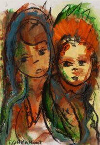 402 FRANS CLAERHOUT - Two figures blue and orange hair 41 x 29 cm Mixed medium _1