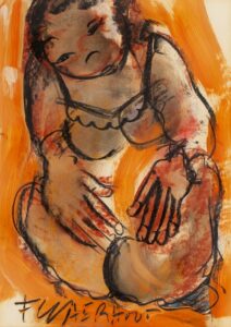 406 FRANS CLAERHOUT - Sitting woman 41 x 29 cm Mixed medium _1