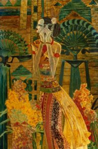 413 UNKNOWN - Malaysian woman 89 x 59 cm Glazed wood panel