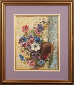 420 MARLENE WOLMARANS - Brown bowl with flowers 49 x 39 cm Oil