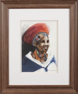 422 TANYA JANSEN - African woman red head dressing 41 x 29 cm Mixed medium