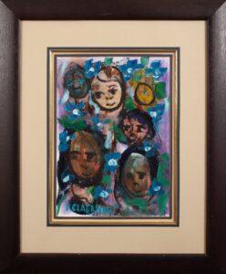 432 FRANS CLAERHOUT - 5 faces and sun 57 x 40 cm Mixed medium