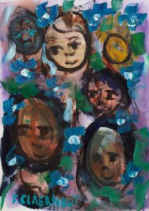 432 FRANS CLAERHOUT - 5 faces and sun 57 x 40 cm Mixed medium_1