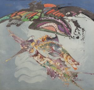 441 JH DABAL - Koi fish 94 x 94 cm Mixed medium on material