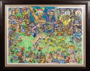 442 TM MOTSWAI - Soccer festival 142 x 114 cm Mixed medium